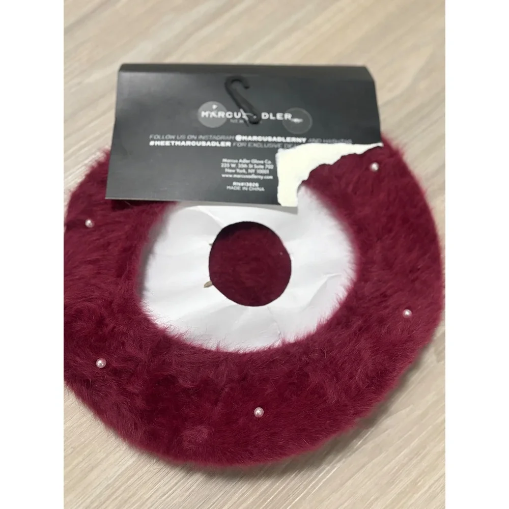 Marcus Adler New York Womens 2PC Faux Fur Beret‎ and Glove Gift Set Burgundy Red